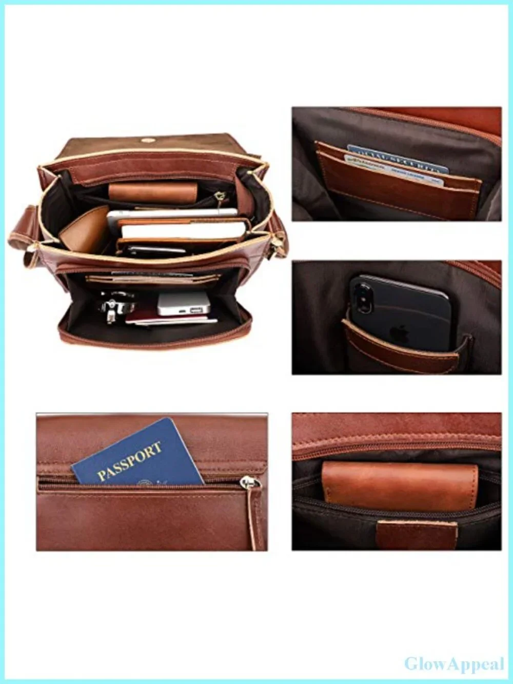 Genuine Cowhide Leather Crossbody Messenger Bag Work Travel Fits 9.7 iPad
